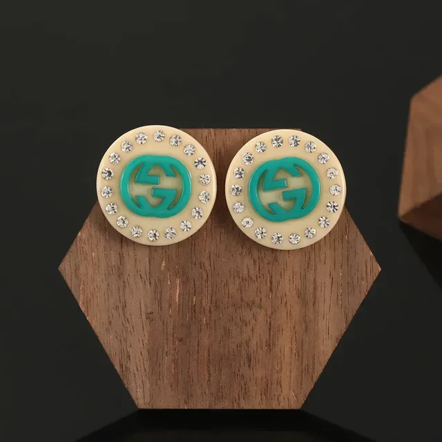 Gucci GG Marmont Turquoise and Cream Crystal Stud Earrings 2