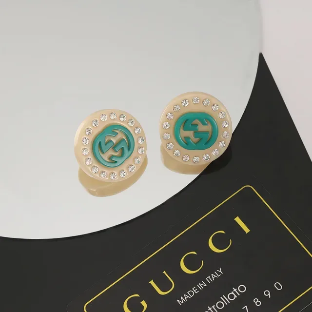 Gucci GG Marmont Turquoise and Cream Crystal Stud Earrings 5