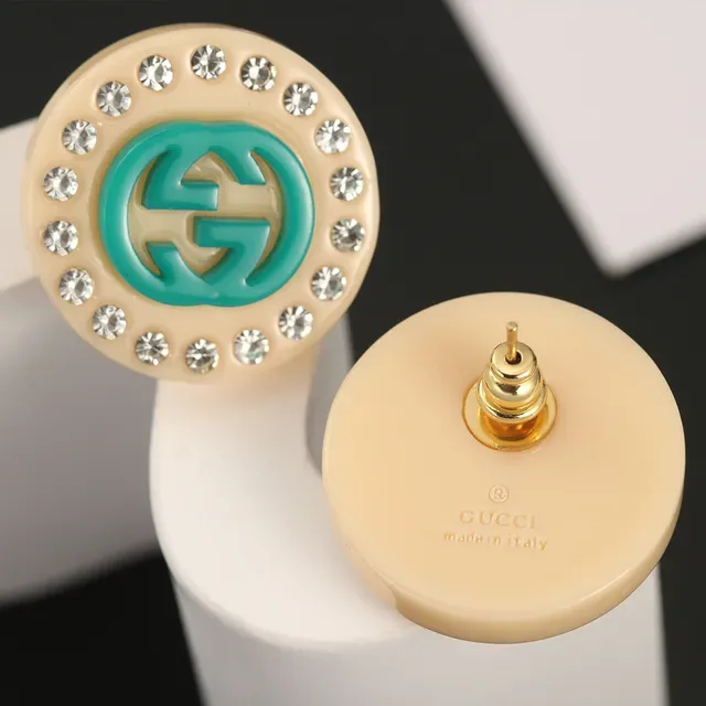 Gucci GG Marmont Turquoise and Cream Crystal Stud Earrings 6