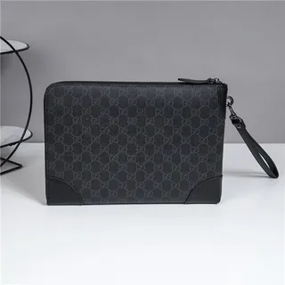 Gucci GG Monogram Beige, Gris et Marron Cuir Pochette 9