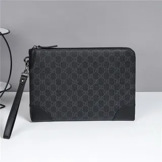 Gucci GG Monogram Beige, Gris et Marron Cuir Pochette 10