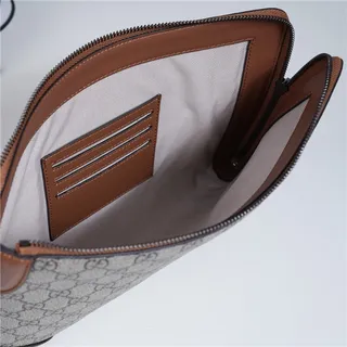 Gucci GG Monogram Beige, Gris et Marron Cuir Pochette 11