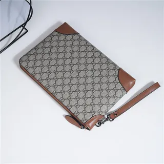Gucci GG Monogram Beige, Gris et Marron Cuir Pochette 14