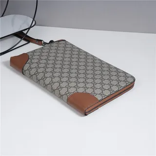 Gucci GG Monogram Beige, Gris et Marron Cuir Pochette 15