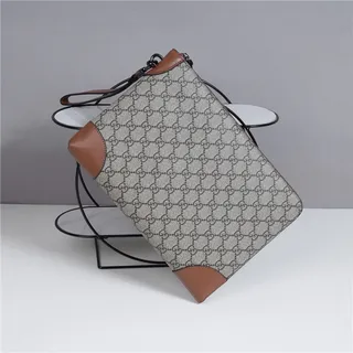 Gucci GG Monogram Beige, Gris et Marron Cuir Pochette 16