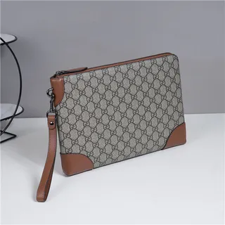 Gucci GG Monogram Beige, Gris et Marron Cuir Pochette 17