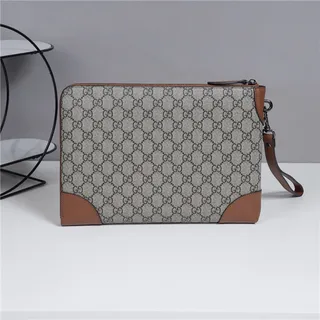 Gucci GG Monogram Beige, Gris et Marron Cuir Pochette 18
