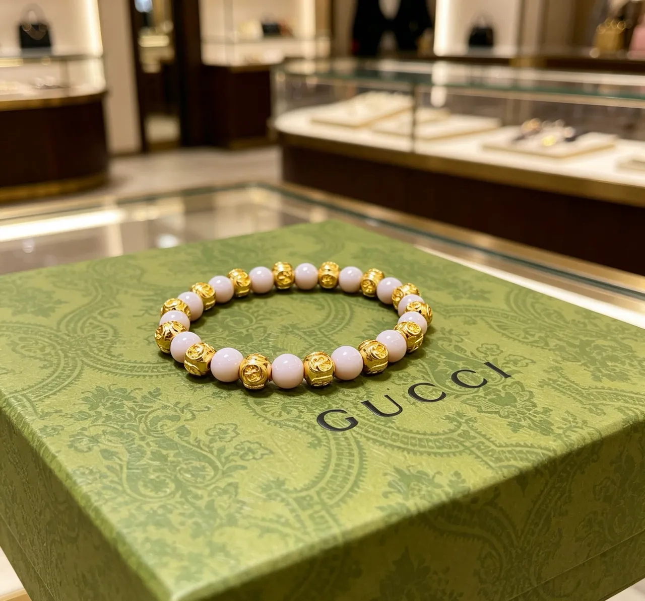 Gucci Ouro Bege Pulseira de Contas de Metal 2