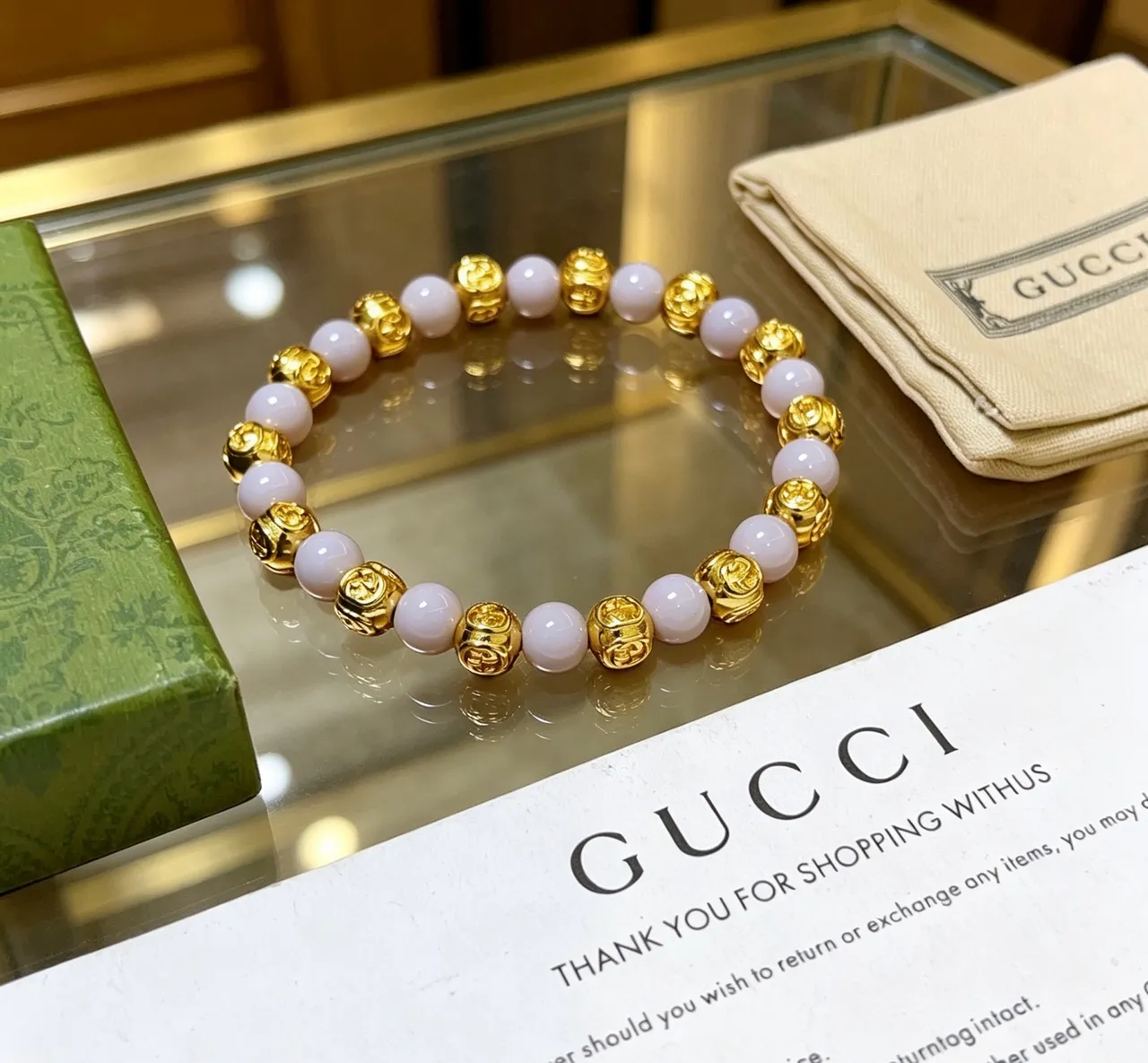 Gucci Ouro Bege Pulseira de Contas de Metal 3