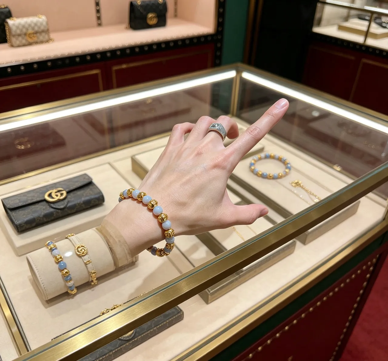Gucci Ouro Bege Pulseira de Contas de Metal 4