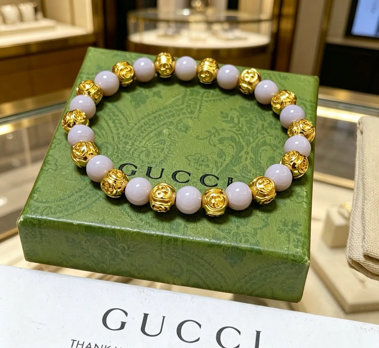 Gucci Ouro Bege Pulseira de Contas de Metal 5