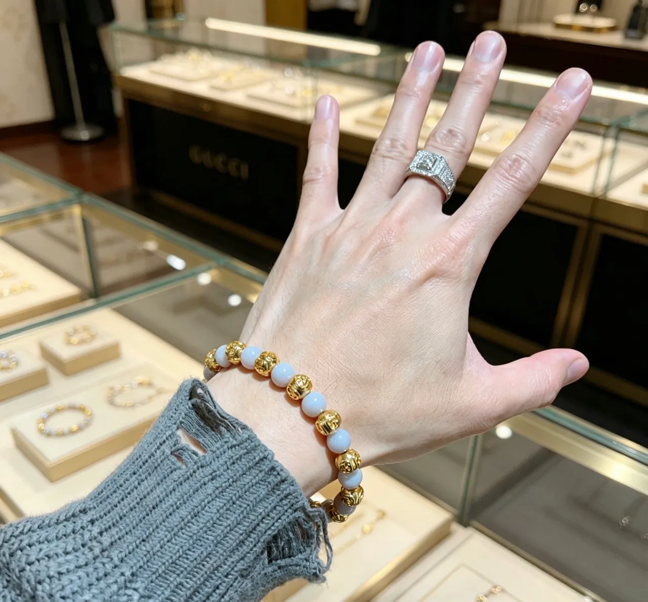 Gucci Ouro Bege Pulseira de Contas de Metal 8