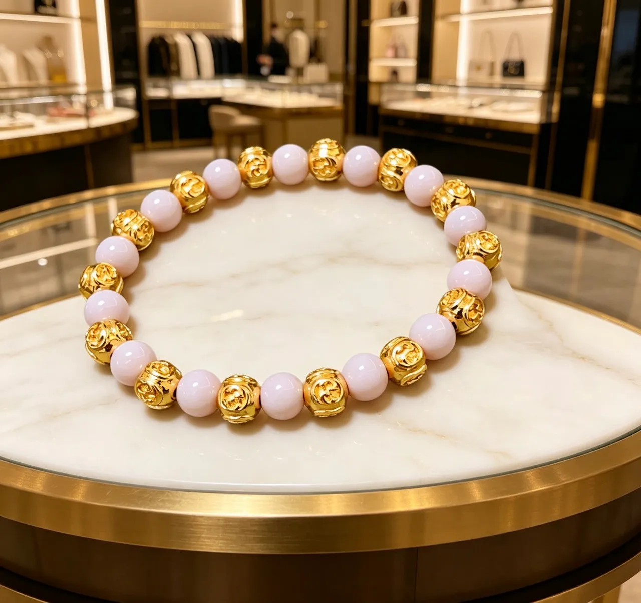 Gucci Ouro Bege Pulseira de Contas de Metal 9