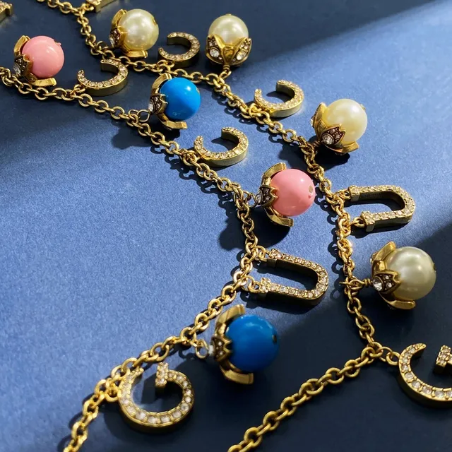 Gucci Gold Multicolor Multi-Row Chain Letter-Charm Pendant Necklace 2