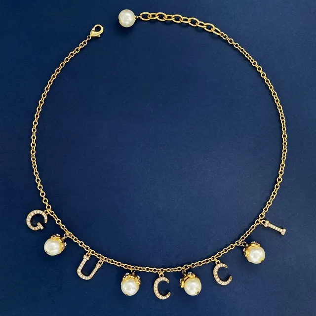 Gucci Gold Multicolor Multi-Row Chain Letter-Charm Pendant Necklace 8