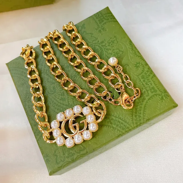 Gucci Gold White Curb Pearl-Embellished Double G Logos Chain Bag 6