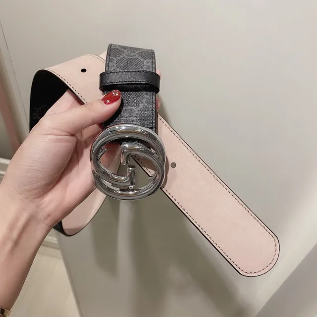 Gucci Gray Black Interlocking G Buckle Monogram GG Canvas Leather Belt 3
