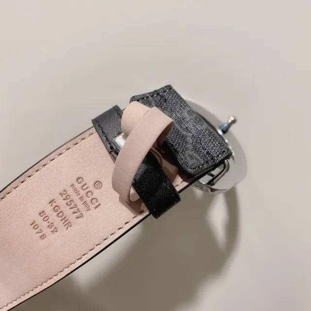 Gucci Gray Black Interlocking G Buckle Monogram GG Canvas Leather Belt 5