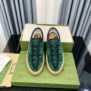 Gucci Green Black GG Monogram Mesh Upper Beige Crepe-Style Sole Lifestyle Sneakers