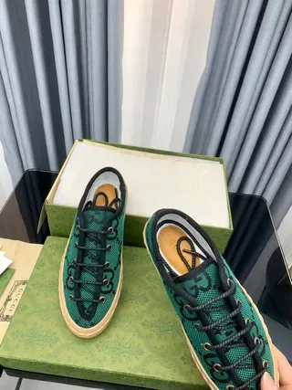 Gucci Green Black GG Monogram Mesh Upper Beige Crepe-Style Sole Lifestyle Sneakers 3