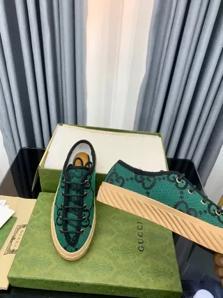Gucci Green Black GG Monogram Mesh Upper Beige Crepe-Style Sole Lifestyle Sneakers 6