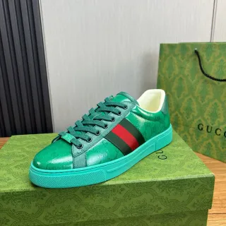 Gucci أخضر أزرق لامع علوية GG Monogram Print حذاء رياضي أسلوب حياة