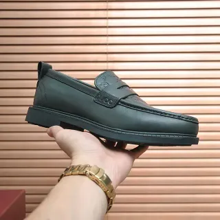 Gucci हरा चमड़ा Penny Moc-Toe सिलाई लोफर