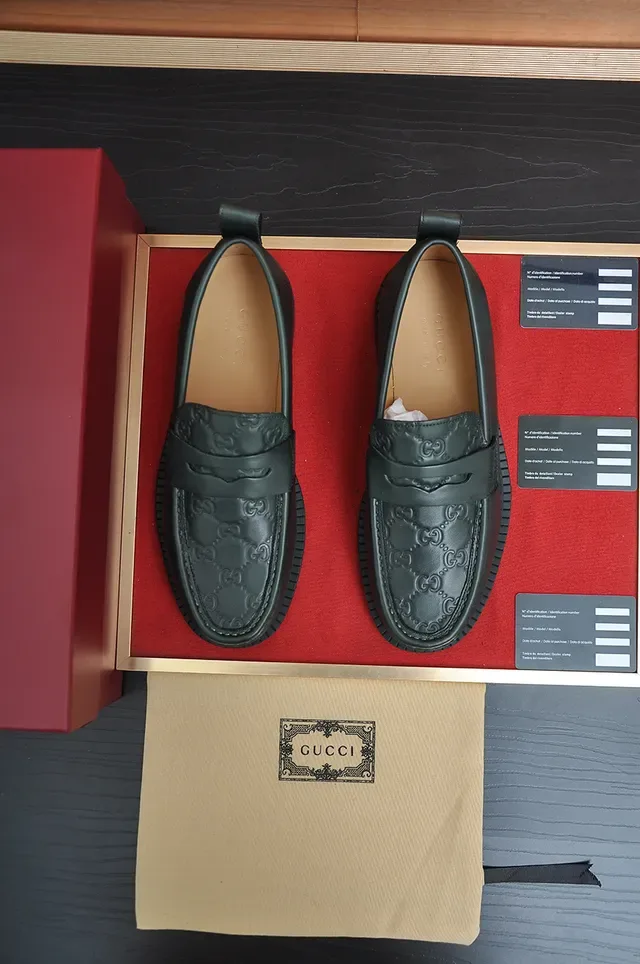 Gucci Green Leather Penny Moc-Toe Stitching Loafer 5