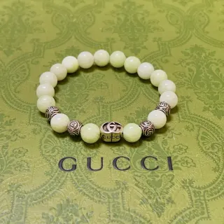 Gucci Green Silver Beaded Interlocking G Charm Bracelet