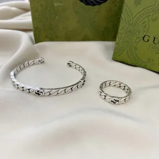 Gucci Grill Silver Black Twisted Chain-Link Interlocking G Logo Bracelet