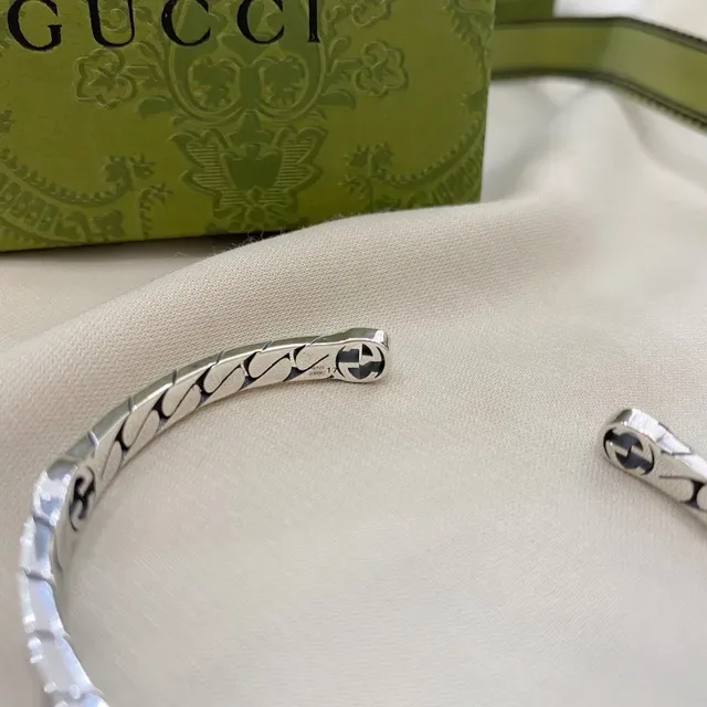 Gucci Grill Silver Black Twisted Chain-Link Interlocking G Logo Bracelet 2