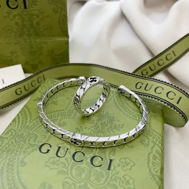 Gucci Grill Silver Black Twisted Chain-Link Interlocking G Logo Bracelet 5