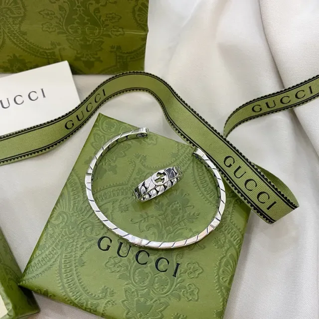 Gucci Grill Silver Black Twisted Chain-Link Interlocking G Logo Bracelet 6