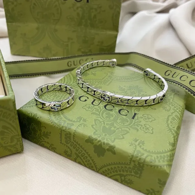 Gucci Grill Silver Black Twisted Chain-Link Interlocking G Logo Bracelet 7