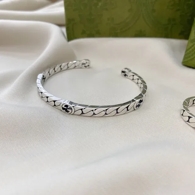 Gucci Grill Silver Black Twisted Chain-Link Interlocking G Logo Bracelet 8