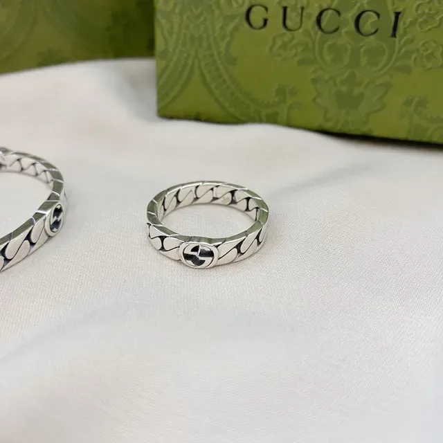 Gucci Grill Silver Black Twisted Chain-Link Interlocking G Logo Bracelet 9