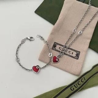 Gucci Coleção do Coração Esmalte Vermelho e Pulseira de Corrente G Interlocking