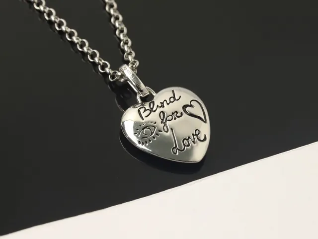 Gucci Heart Pendant Engraved Floral Butterfly Silver Necklace 5
