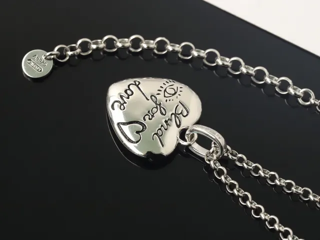 Gucci Heart Pendant Engraved Floral Butterfly Silver Necklace 7