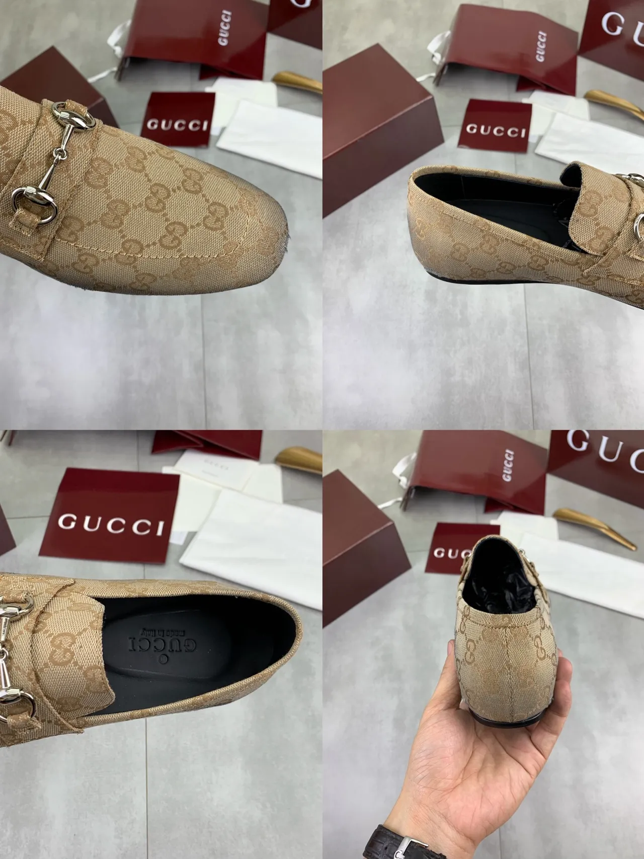 Gucci Horsebit 1955 Beige GG Monogram mocassins 2