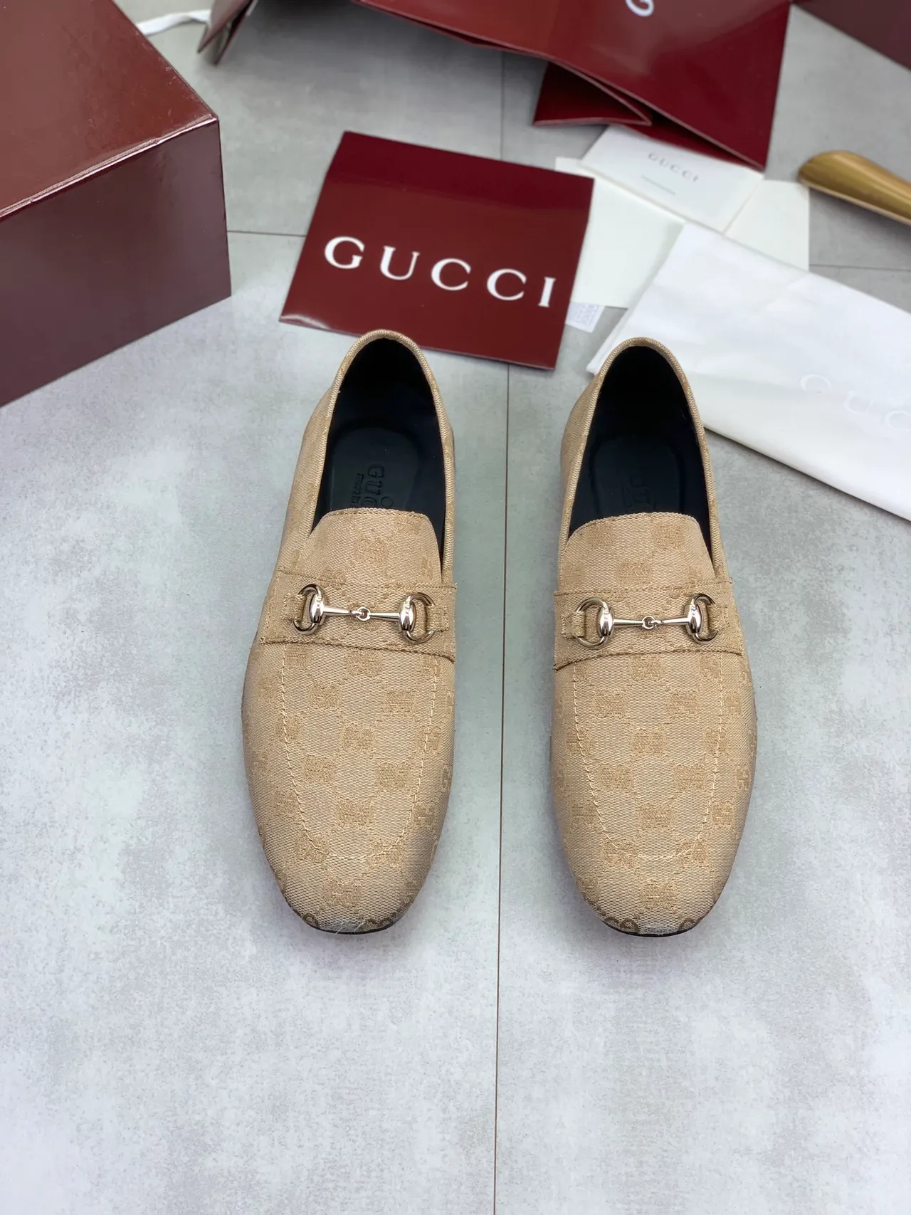 Gucci Horsebit 1955 Beige GG Monogram mocassins 5