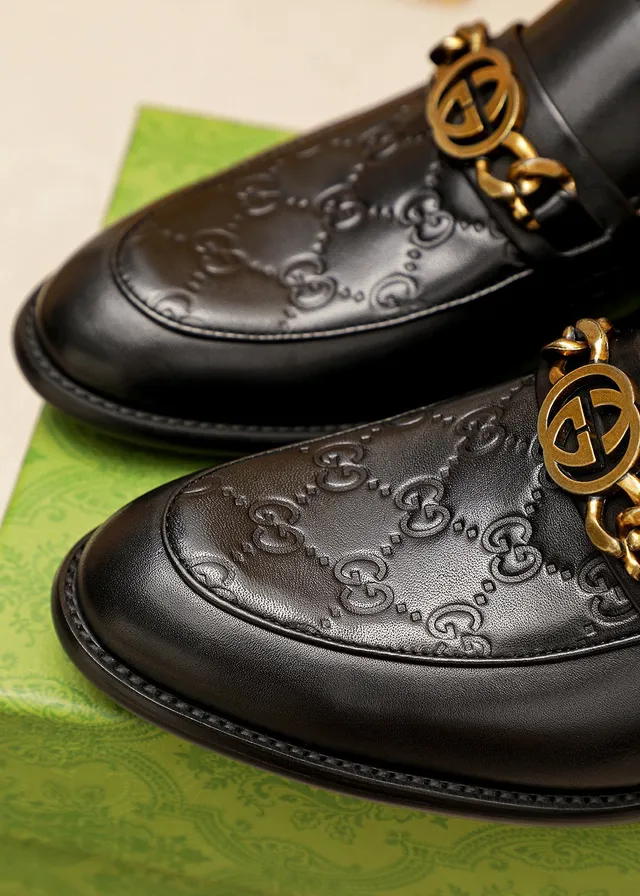 Gucci Horsebit 1955 Black Gold Embossed GG Monogram Buckle Loafer 6