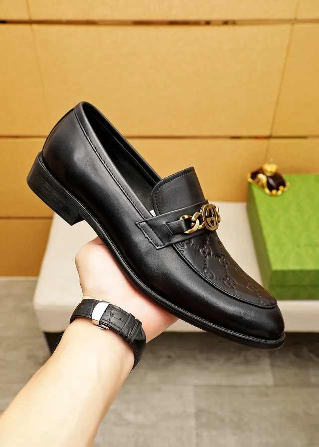 Gucci Horsebit 1955 Black Gold Embossed GG Monogram Buckle Loafer 7