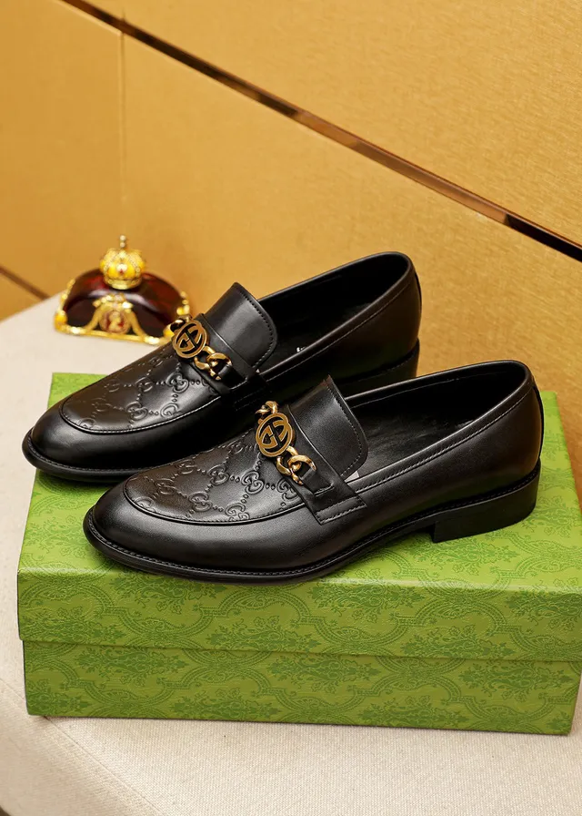 Gucci Horsebit 1955 Black Gold Embossed GG Monogram Buckle Loafer 8