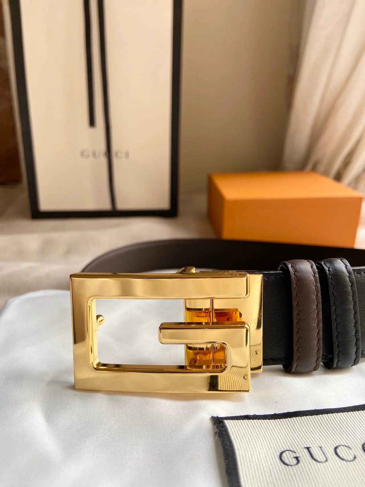 Gucci Horsebit 1955 Black Gold Interlocking G Buckle Smooth Leather Belt 7