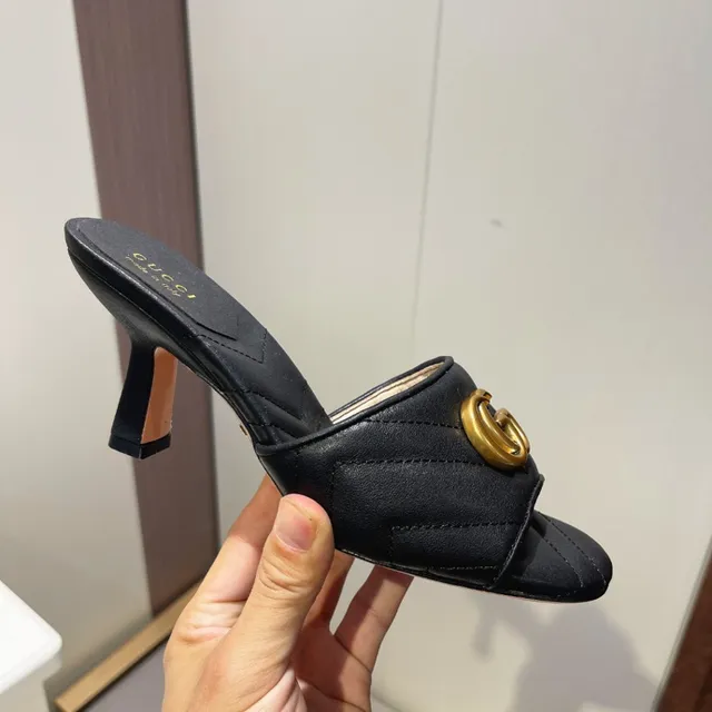 Gucci Horsebit 1955 Black Gold Quilted Leather Interlocking G Buckle Block Heel 8