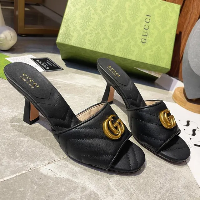 Gucci Horsebit 1955 Black Gold Quilted Leather Interlocking G Buckle Block Heel 9