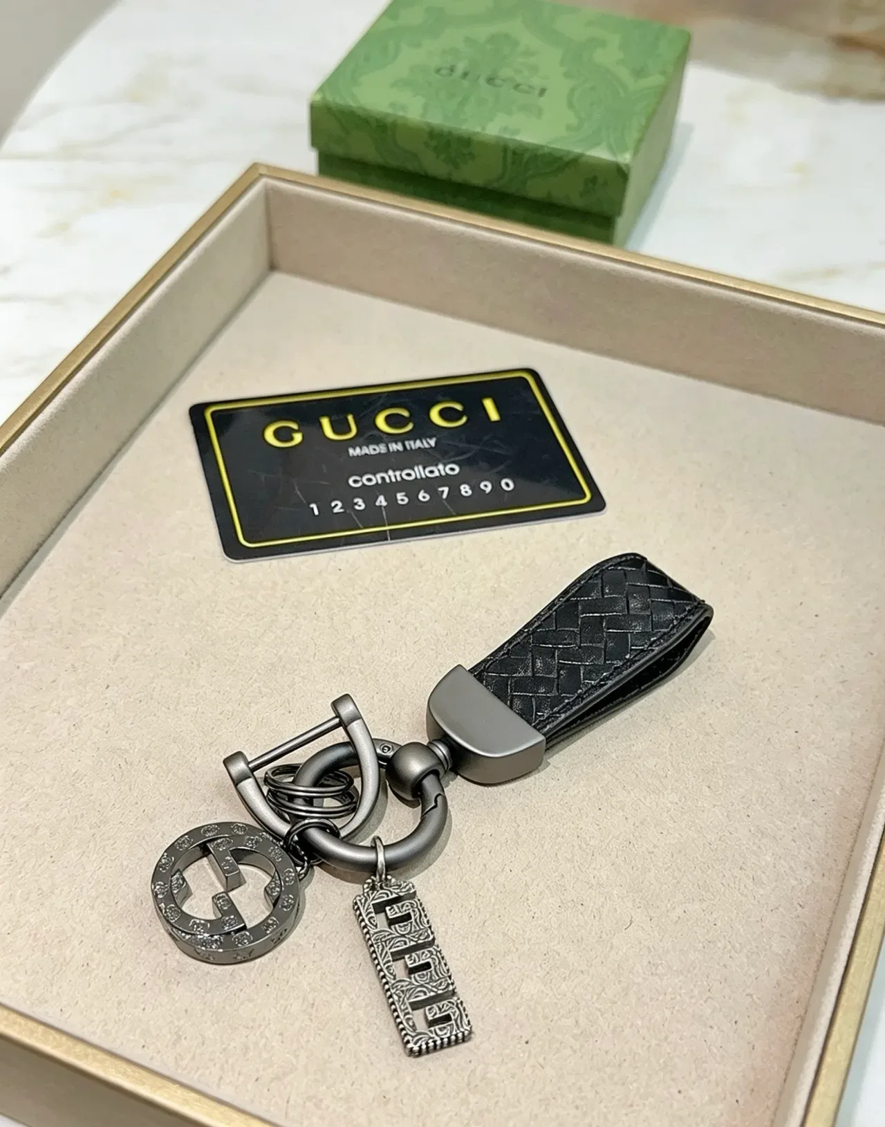 Gucci Horsebit 1955 Black Gray Metallic Dark Hardware Woven Leather Strap Bracelet 3