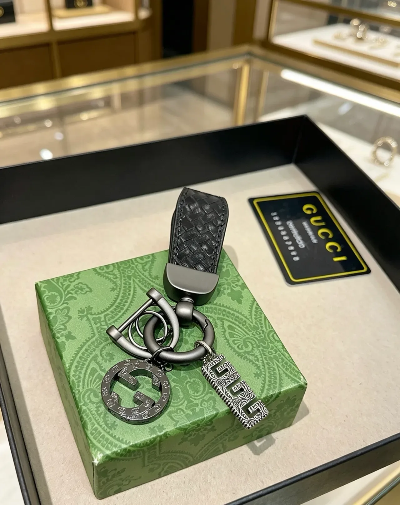 Gucci Horsebit 1955 Black Gray Metallic Dark Hardware Woven Leather Strap Bracelet 4