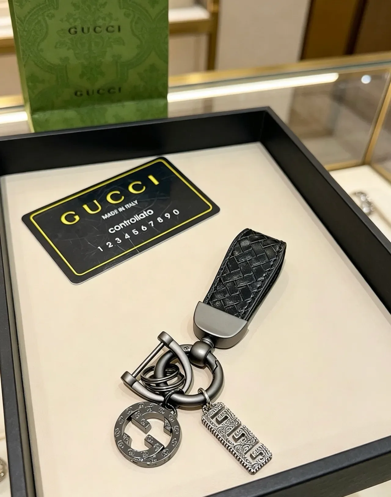 Gucci Horsebit 1955 Black Gray Metallic Dark Hardware Woven Leather Strap Bracelet 7
